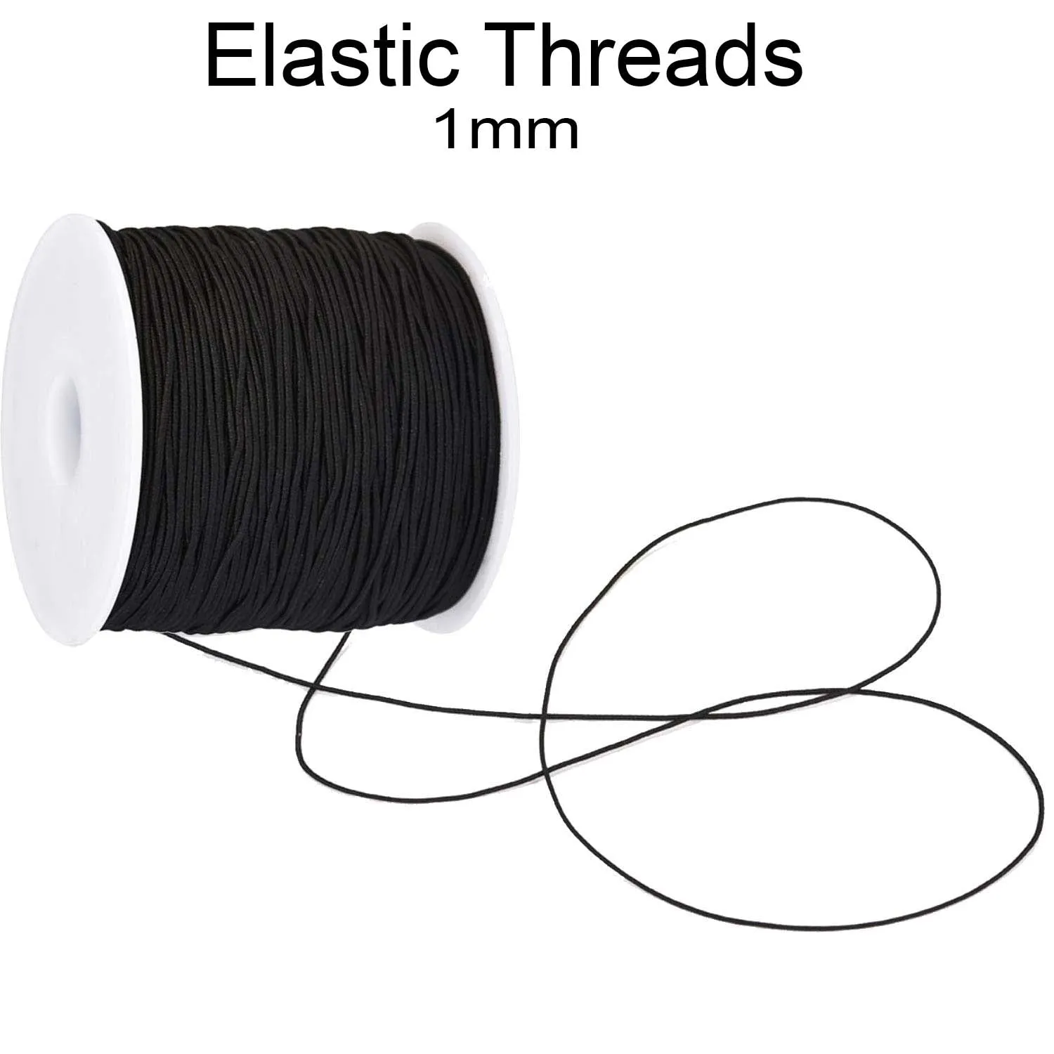 10 Meters, 1mm Size, Round  Black Elastic threads for Mala and Bracelets Making