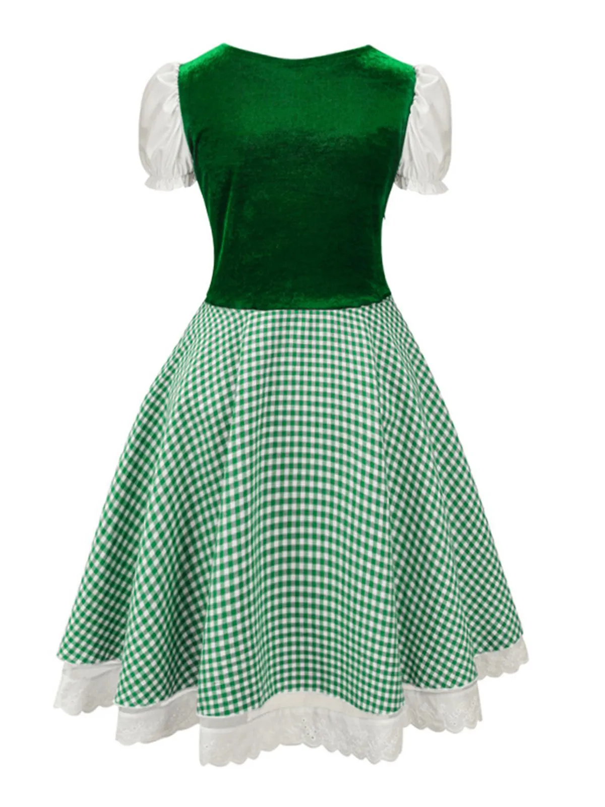 1950s Oktoberfest Puff Sleeves Gingham Plaid Dress