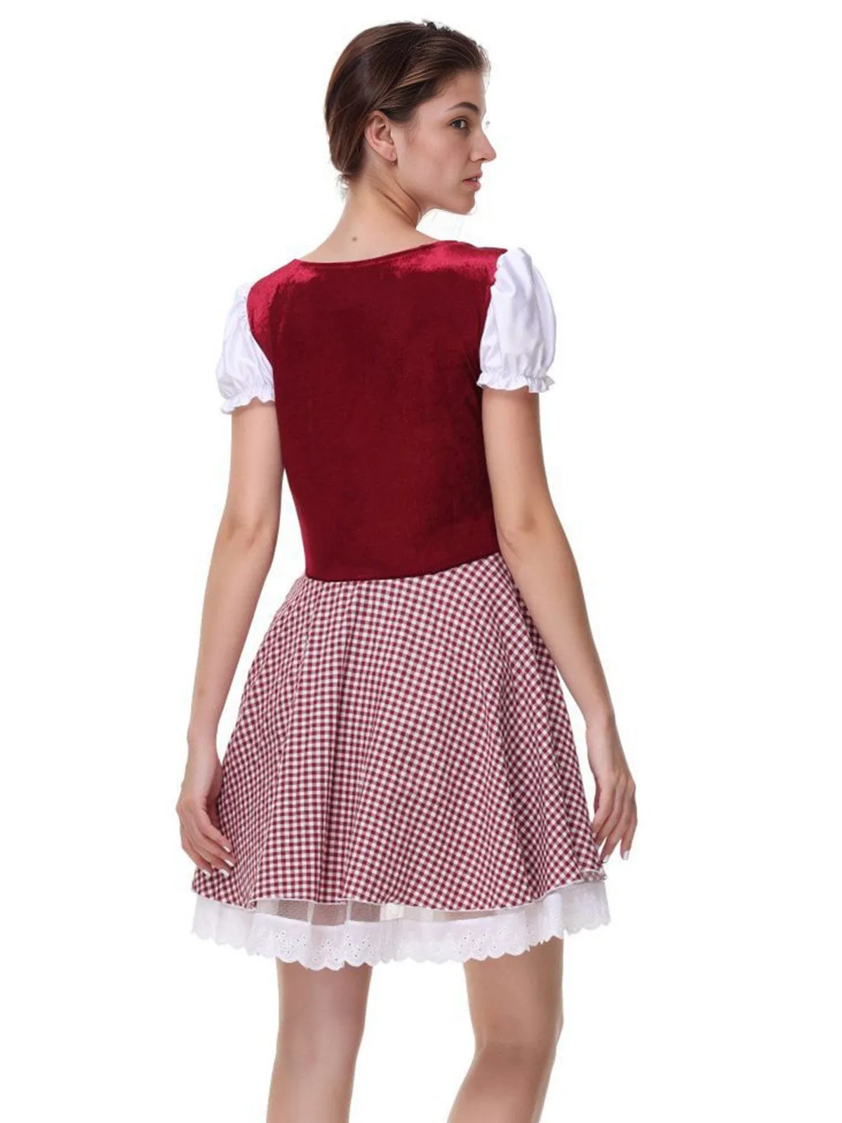 1950s Oktoberfest Puff Sleeves Gingham Plaid Dress