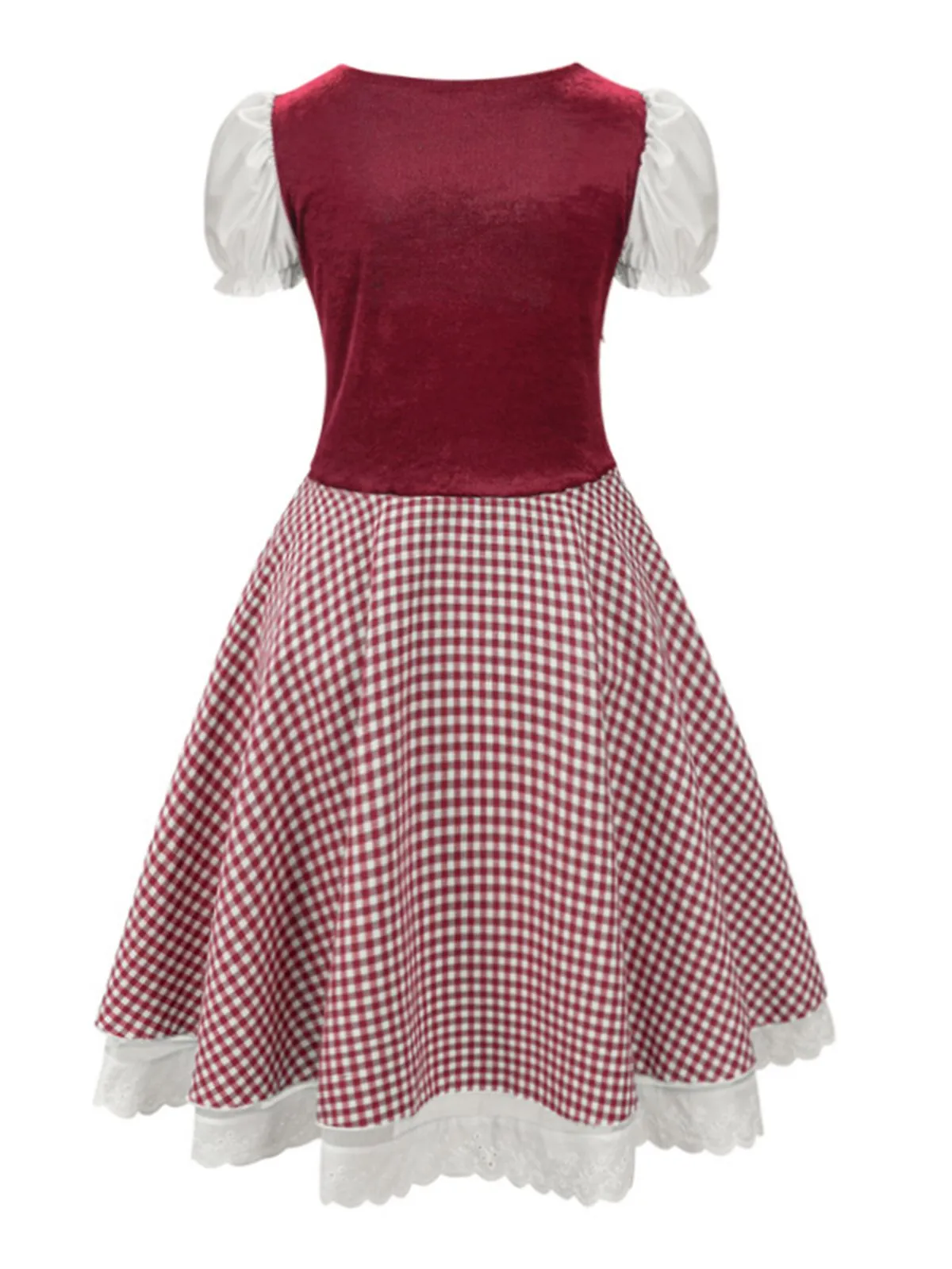 1950s Oktoberfest Puff Sleeves Gingham Plaid Dress