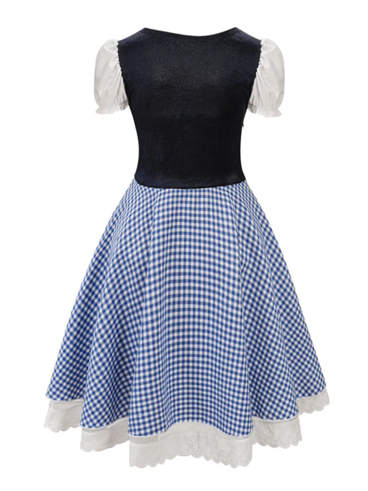 1950s Oktoberfest Puff Sleeves Gingham Plaid Dress