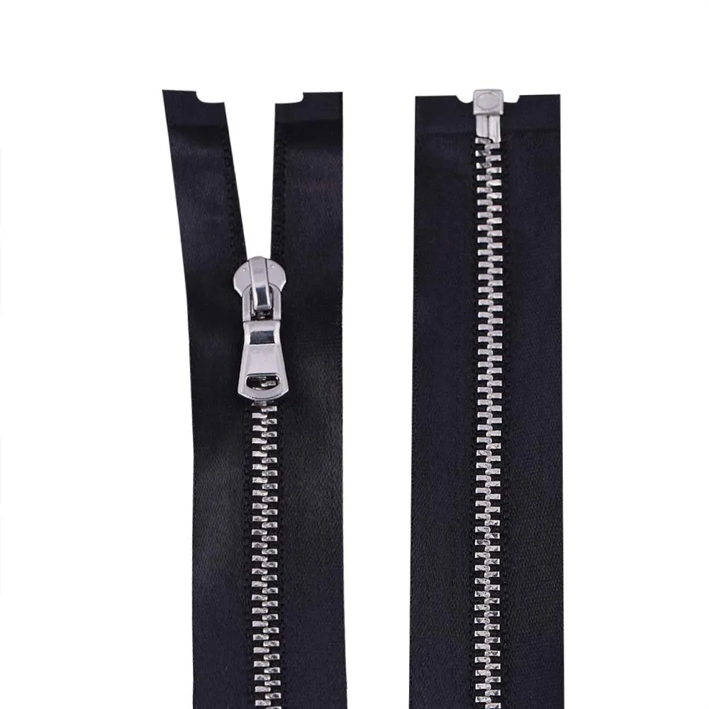 #3 Silver with Black Soft Shiny Black Satin Tape Zipper