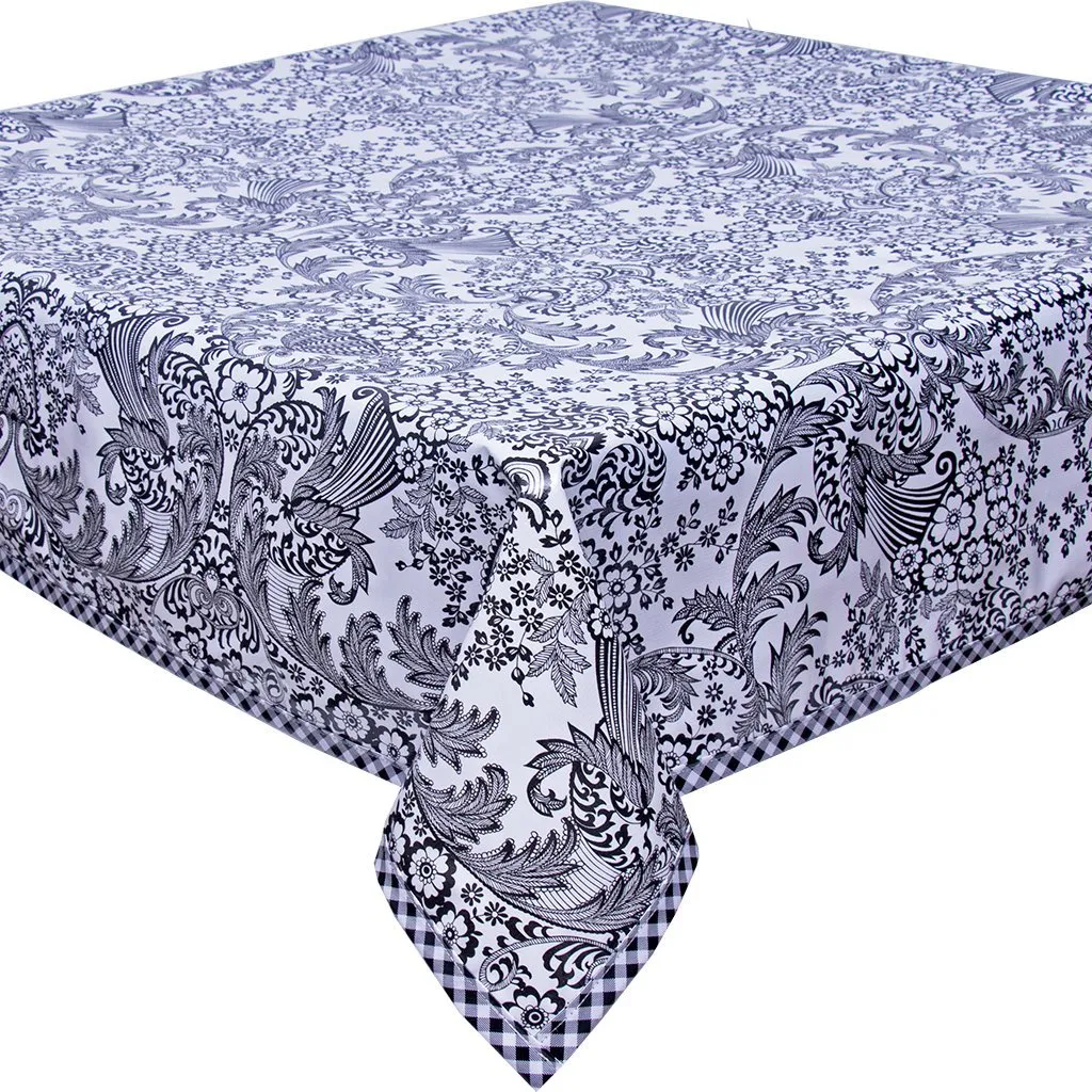 48 x 86 Toile Black Oilcloth Tablecloths