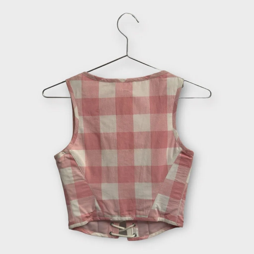 All Is A Gentle Spring Pink Gingham Lace-Up Corset