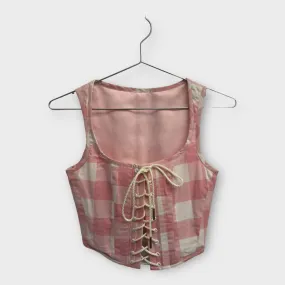 All Is A Gentle Spring Pink Gingham Lace-Up Corset