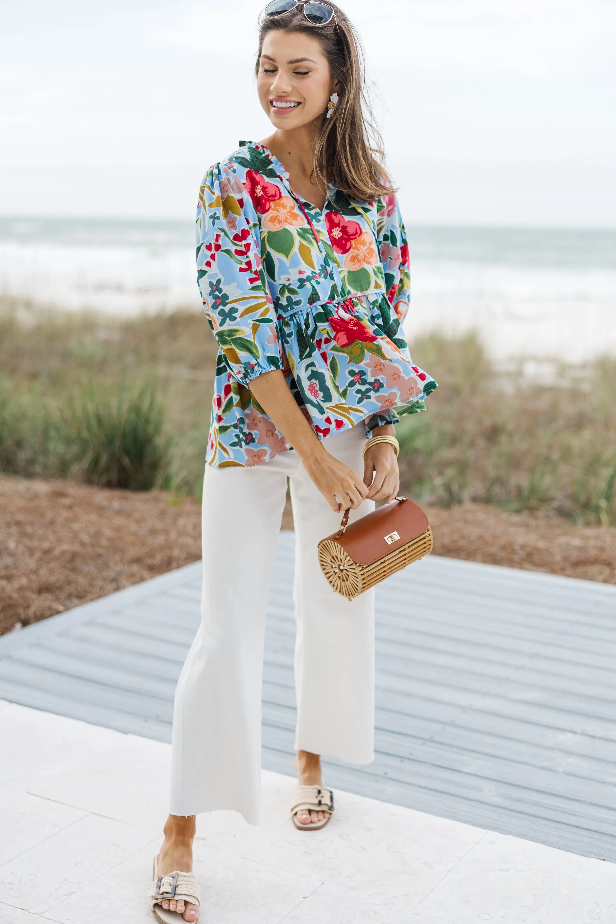 All On You Light Blue Floral Blouse