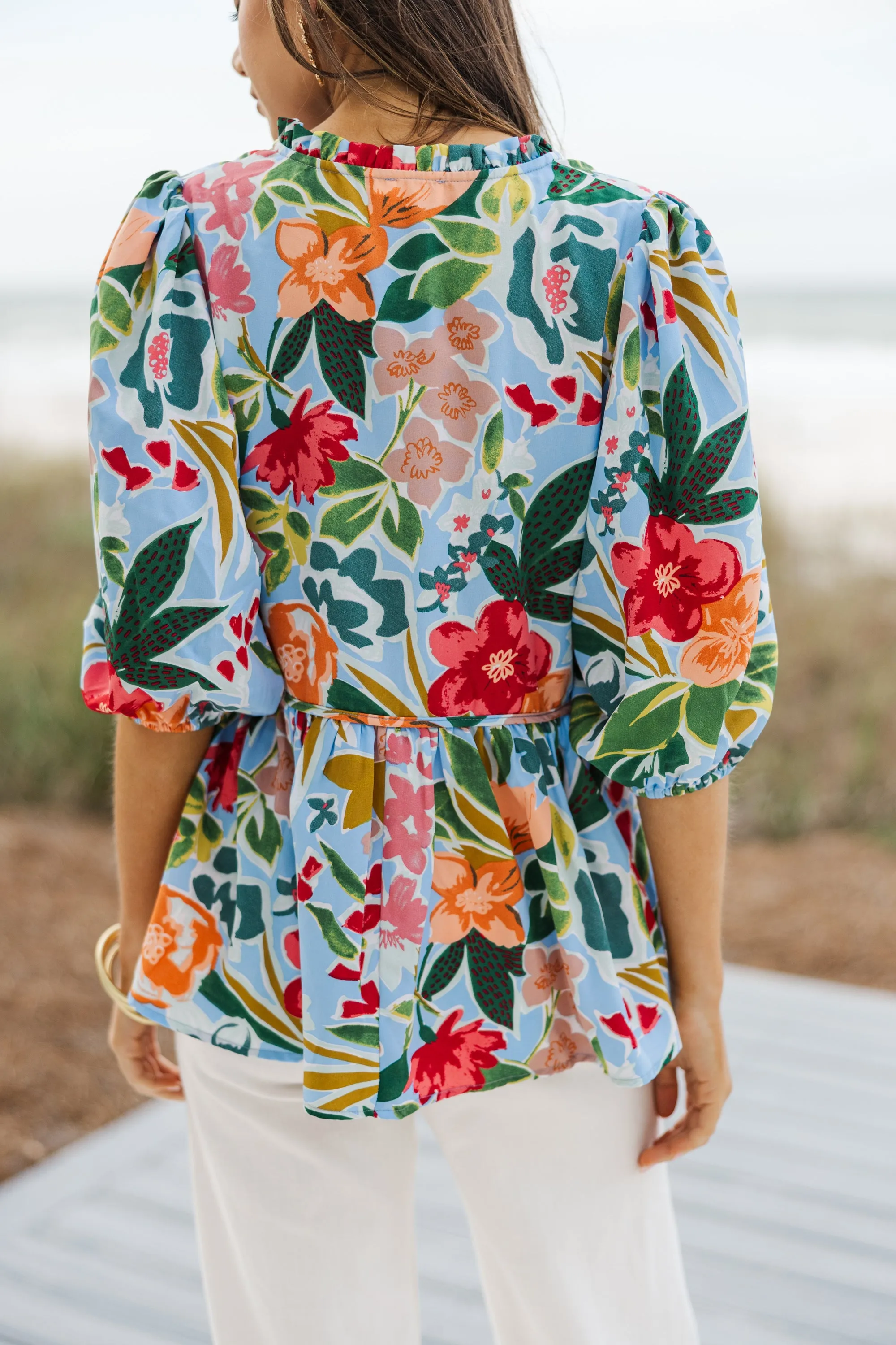 All On You Light Blue Floral Blouse