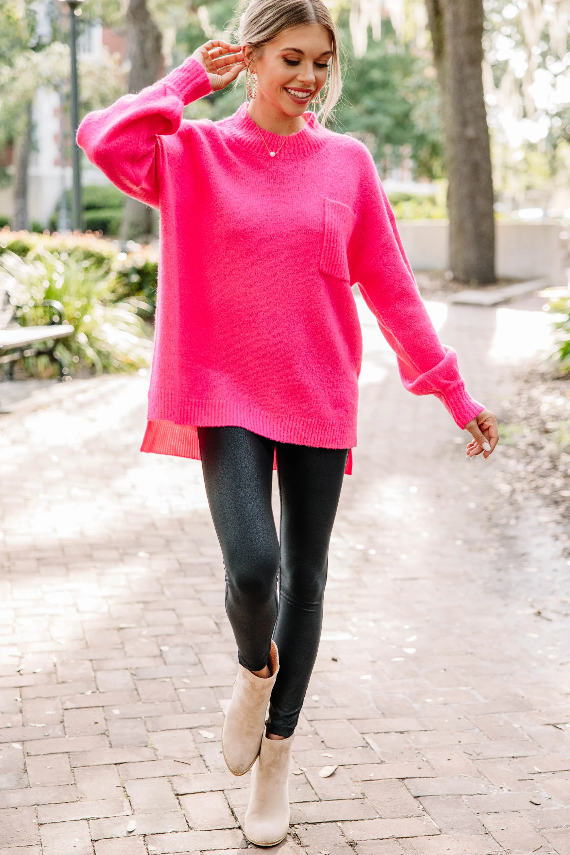 As It Happens Fuchsia Pink Bubble Sleeve Sweater