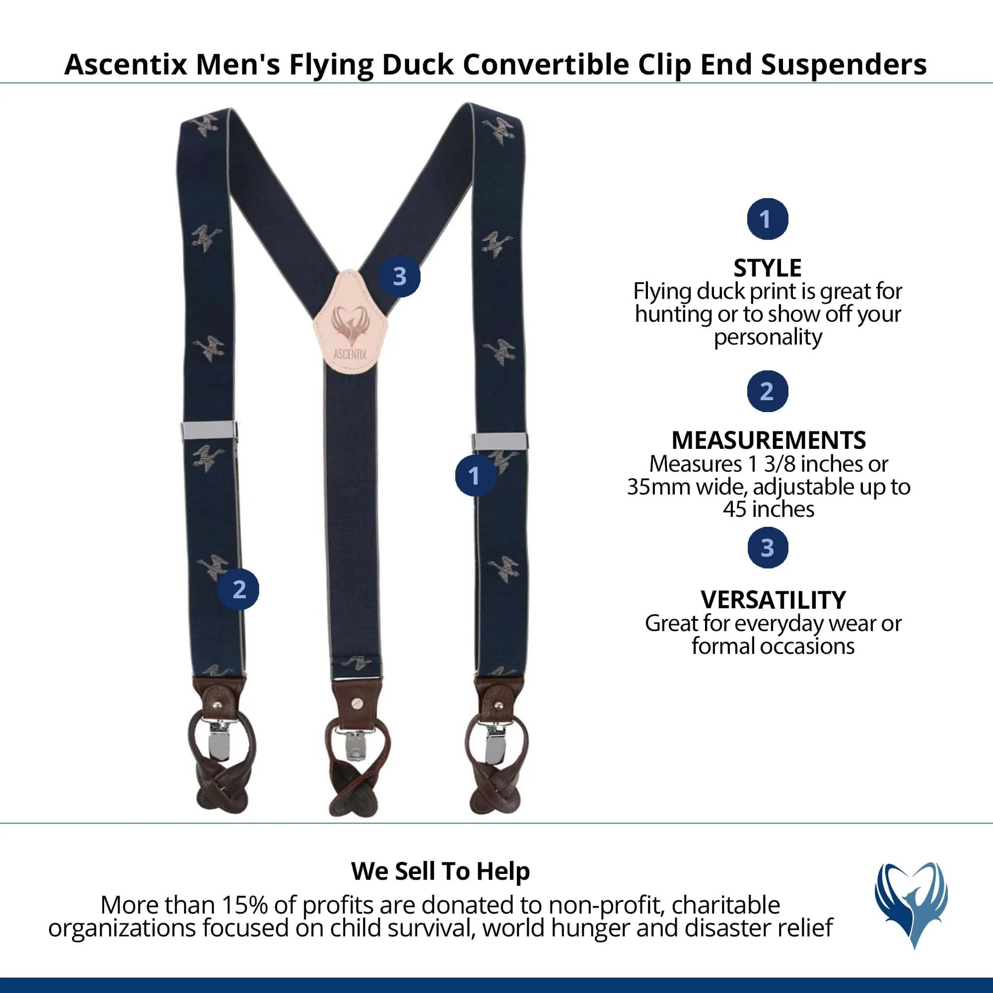 Ascentix Men's Flying Duck Convertible Clip End Suspenders