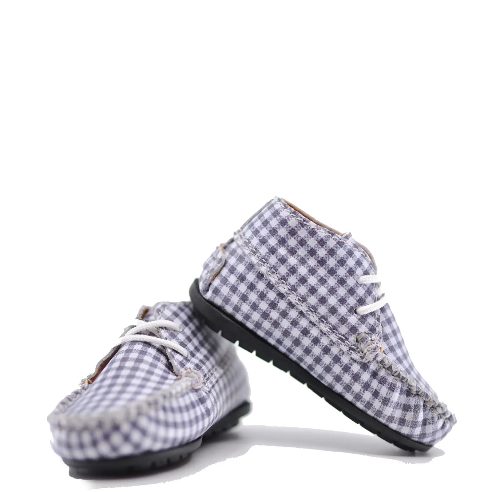 Atlanta Mocassin Gray Gingham Baby Bootie