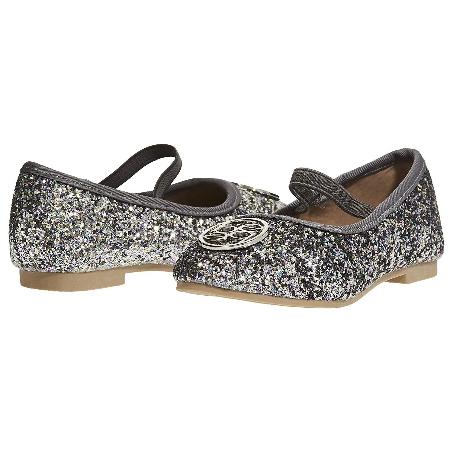 bebe Toddler Girls Ballet Flats with Elastic Strap Chunky Glitter Mary Jane Sandals