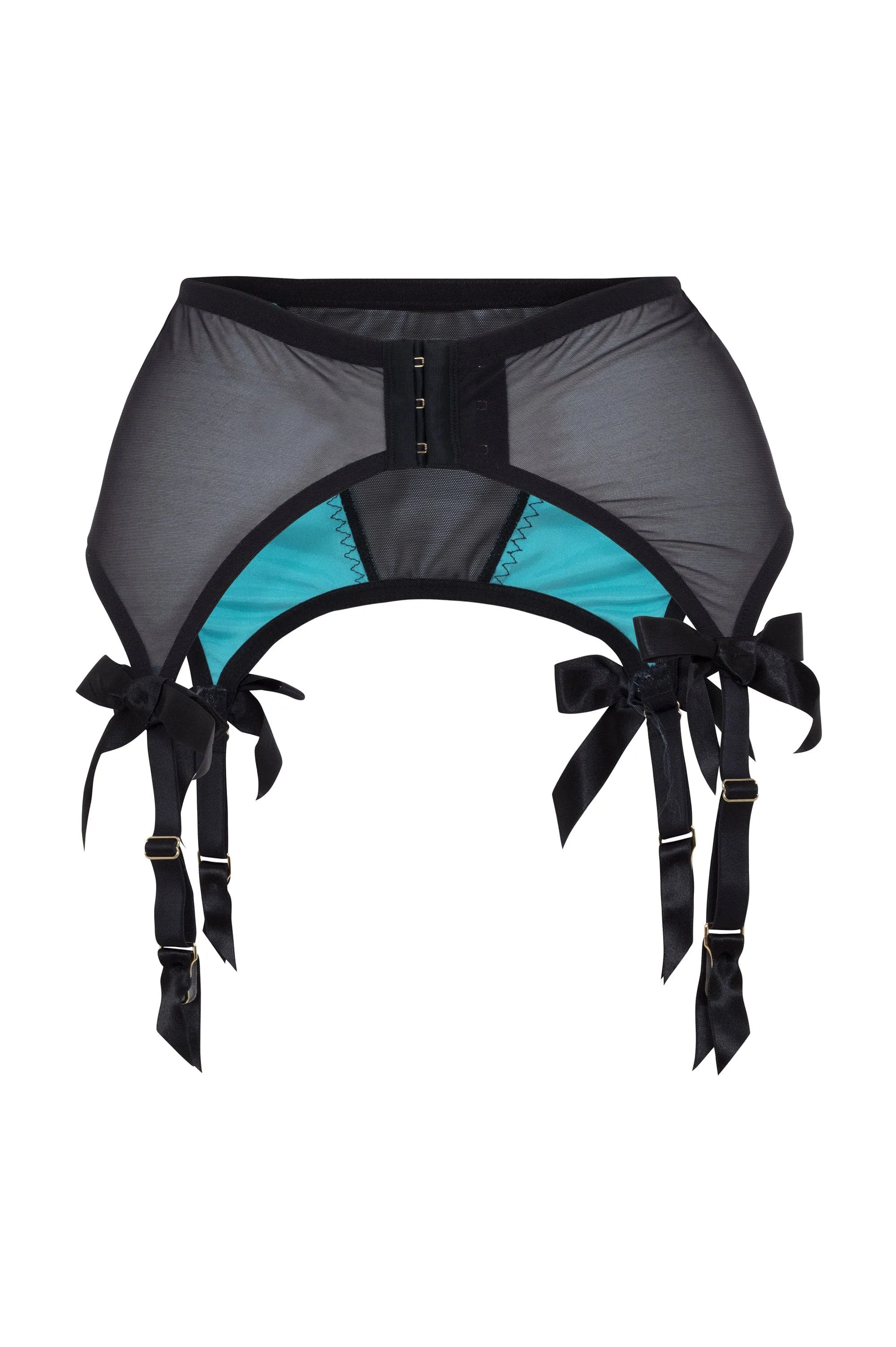 Bettie Page Teal/Black 4 Strap Suspender Belt