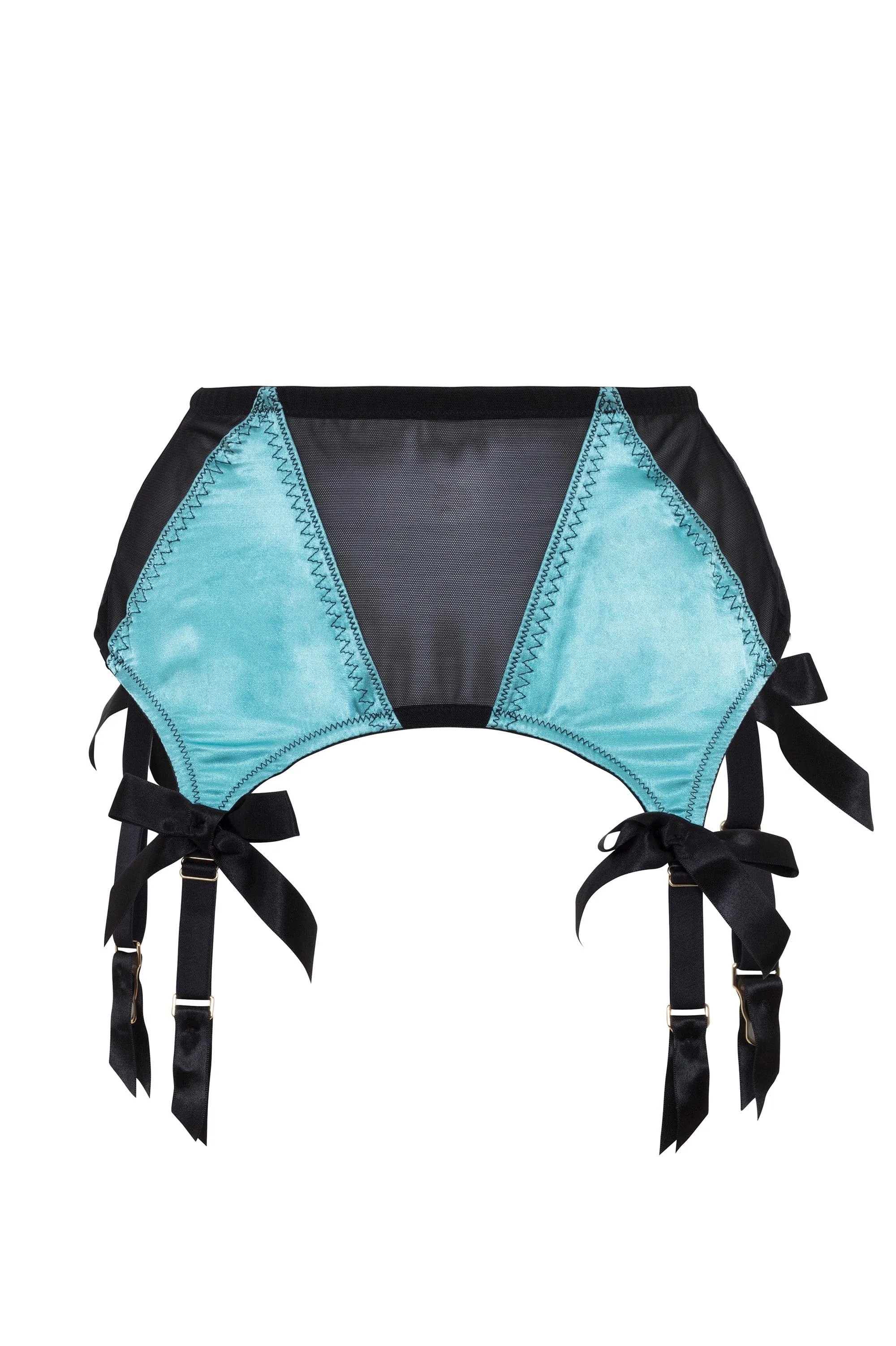 Bettie Page Teal/Black 4 Strap Suspender Belt