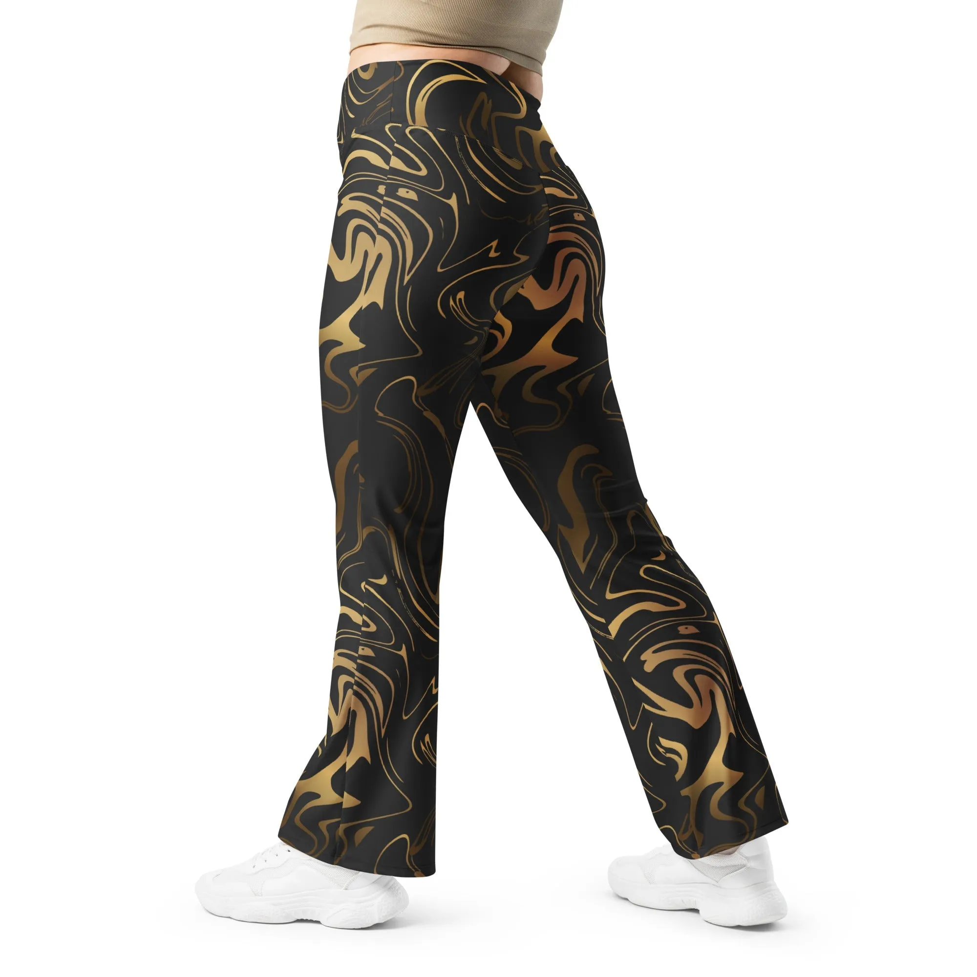 Black & Gold Flare Leggings