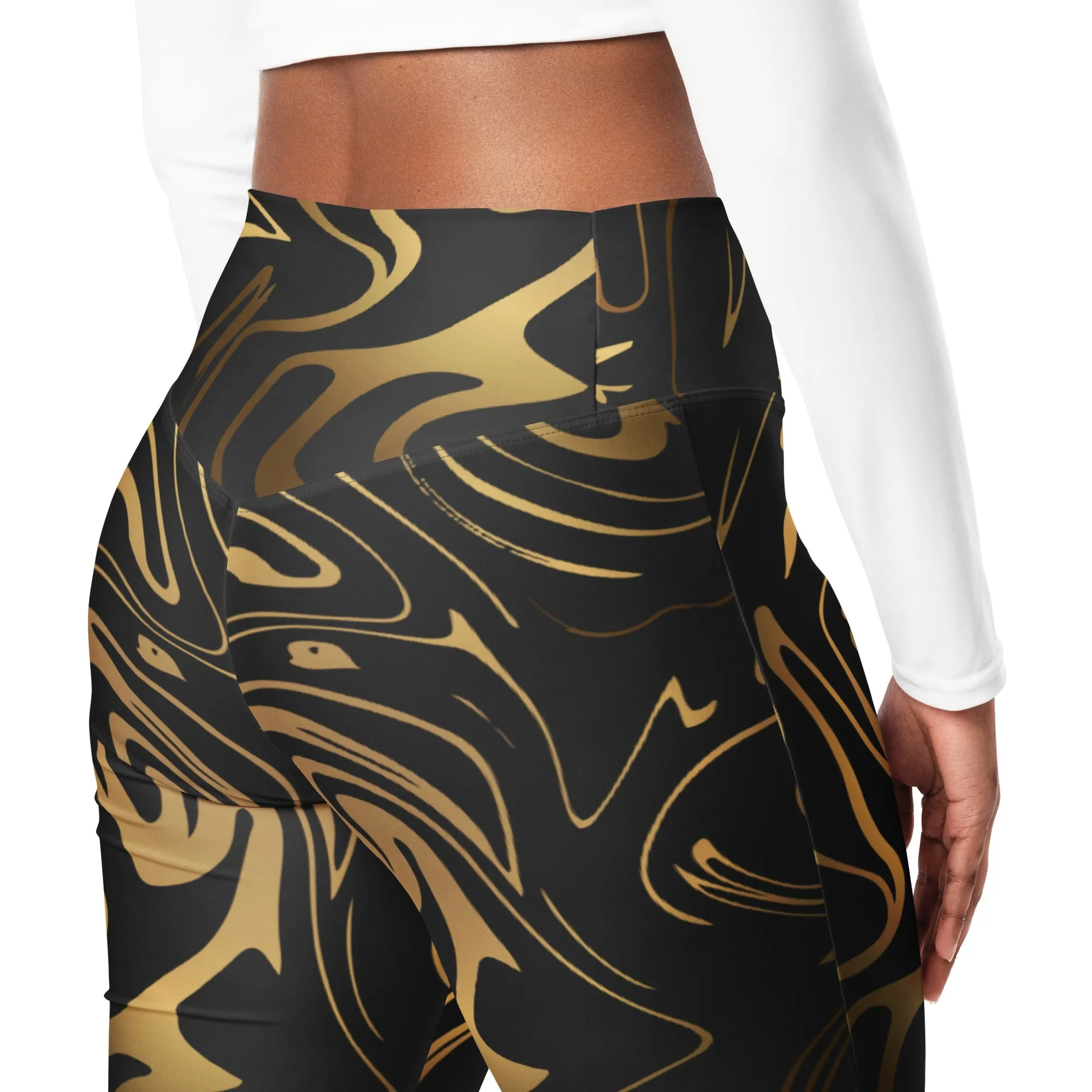 Black & Gold Flare Leggings