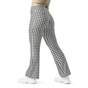 Black & White Houndstooth Print Flare Leggings