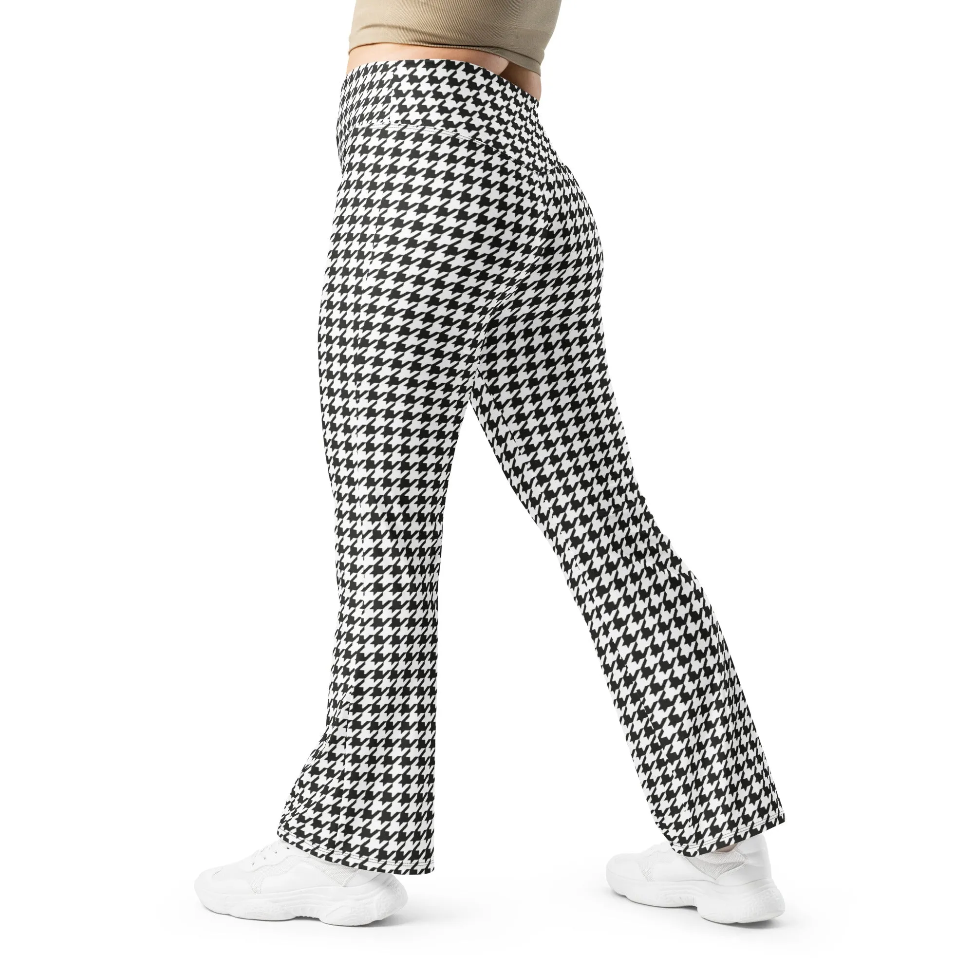 Black & White Houndstooth Print Flare Leggings