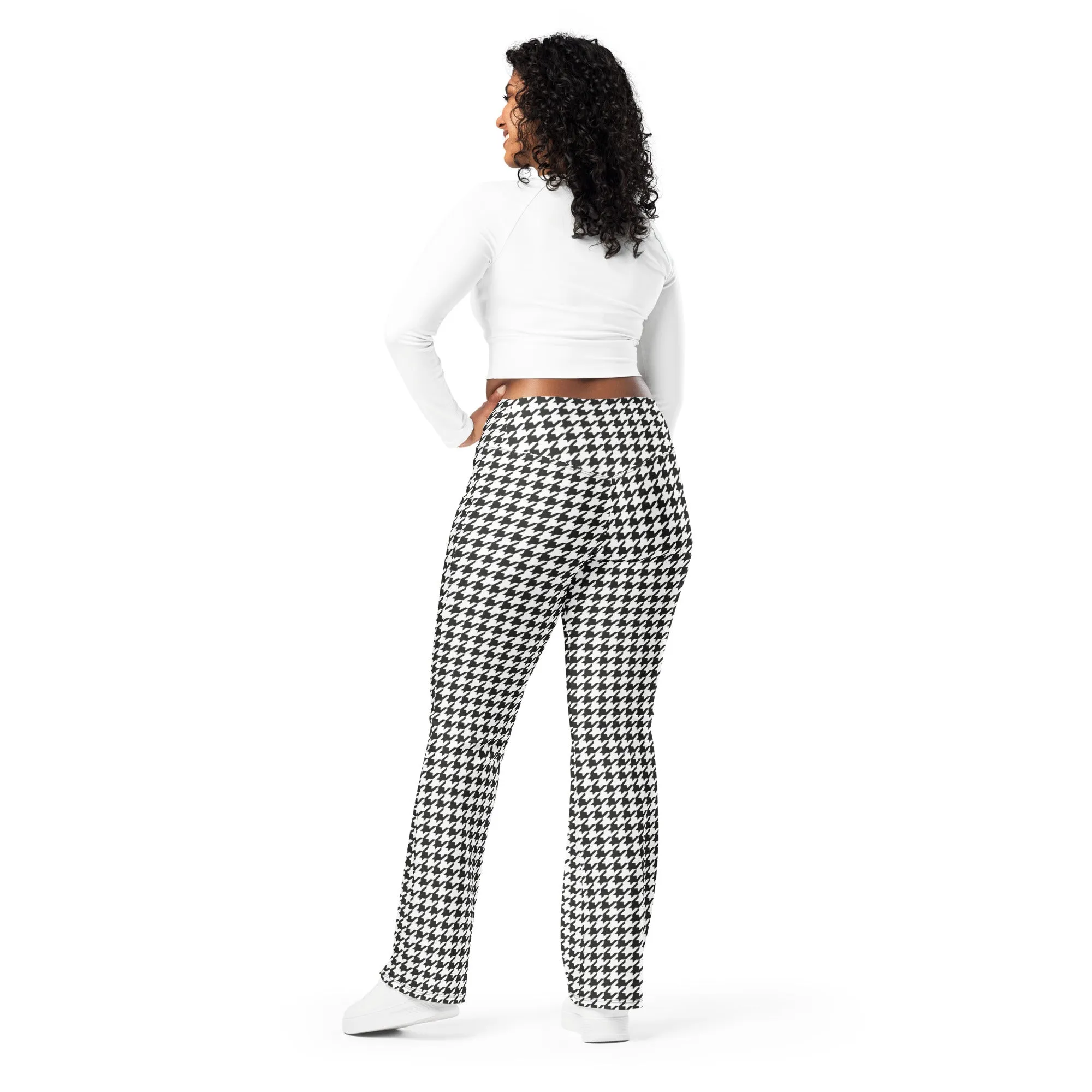 Black & White Houndstooth Print Flare Leggings