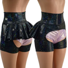 Black Kaleidoscope High Waist Short Chaps with Ruffle Rump (Shorts sold separately)