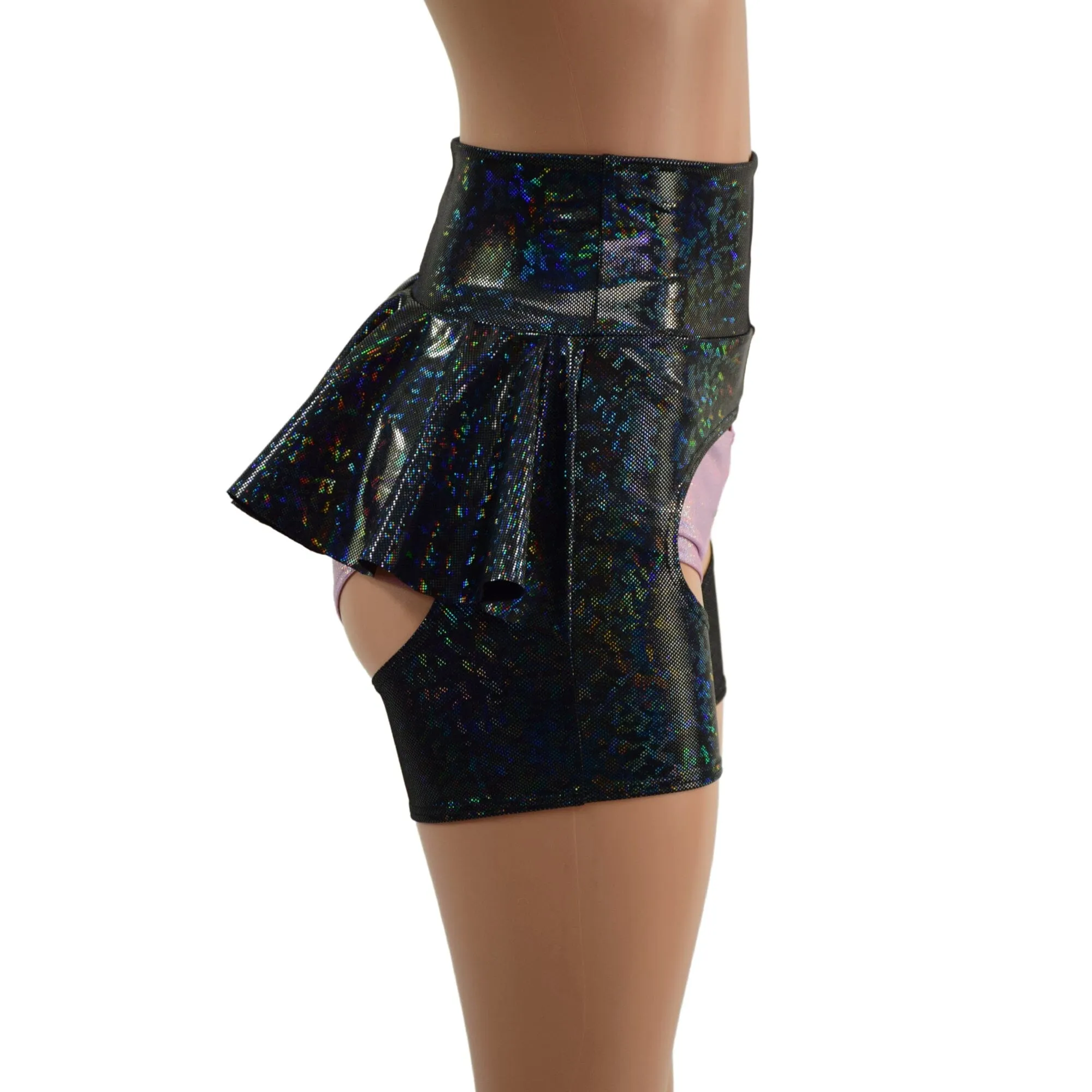 Black Kaleidoscope High Waist Short Chaps with Ruffle Rump (Shorts sold separately)