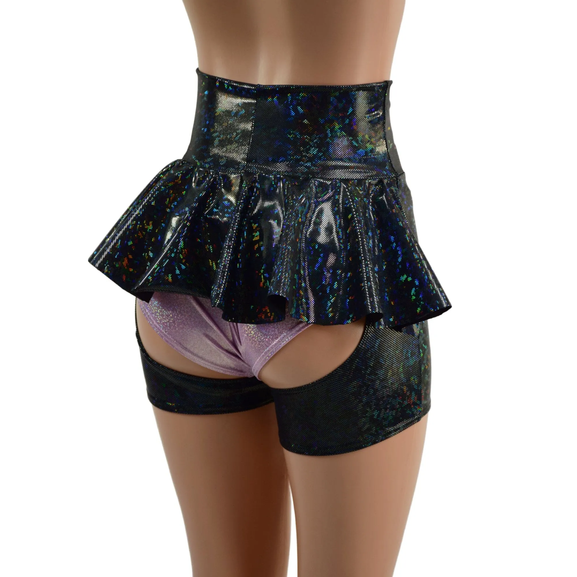 Black Kaleidoscope High Waist Short Chaps with Ruffle Rump (Shorts sold separately)