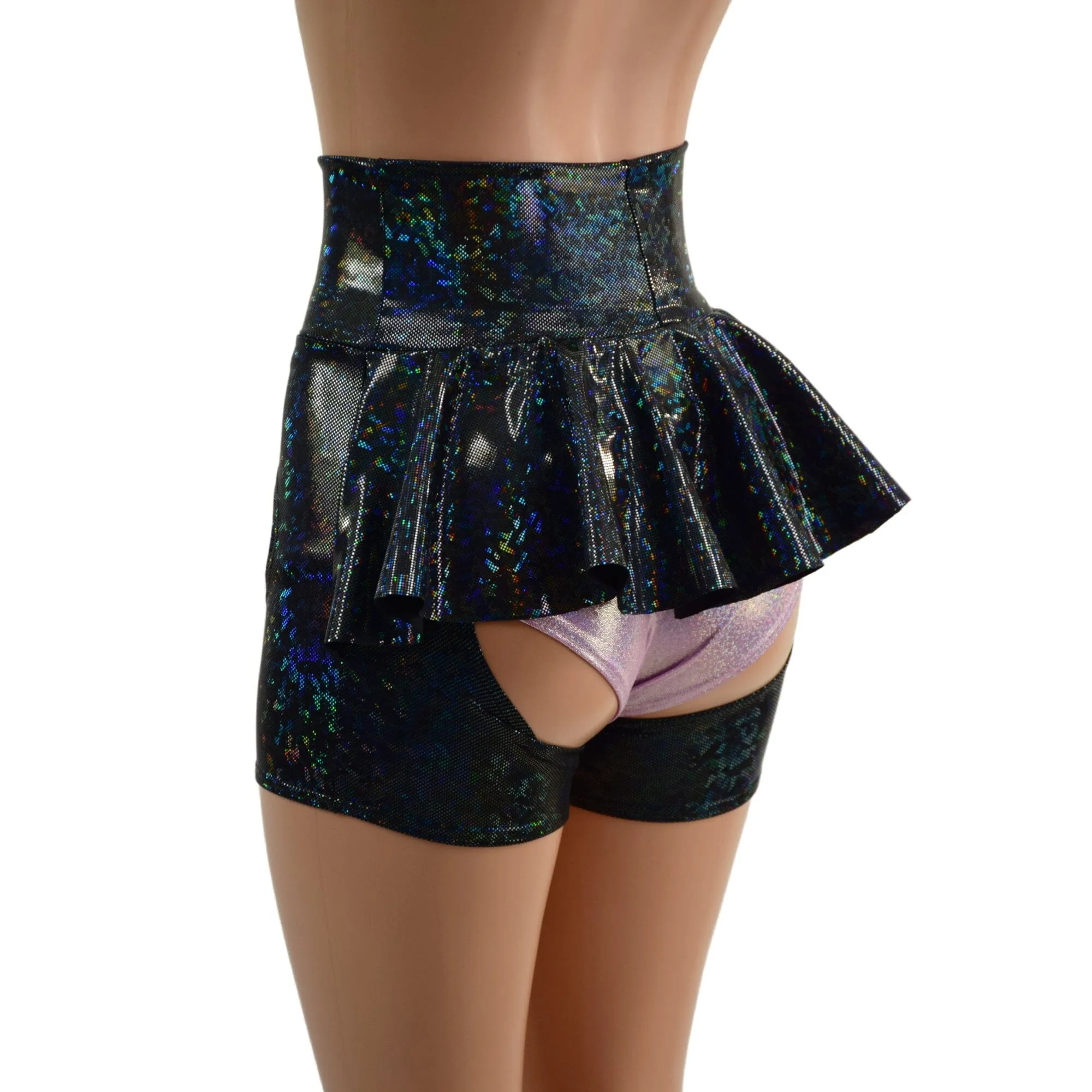 Black Kaleidoscope High Waist Short Chaps with Ruffle Rump (Shorts sold separately)