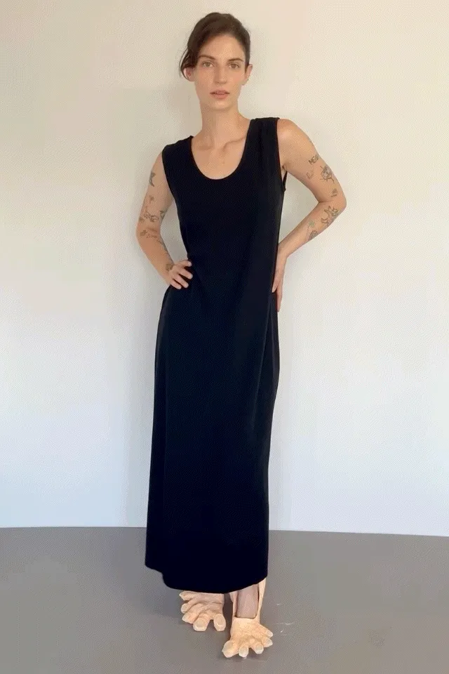 Black Linen Shift Long Dress