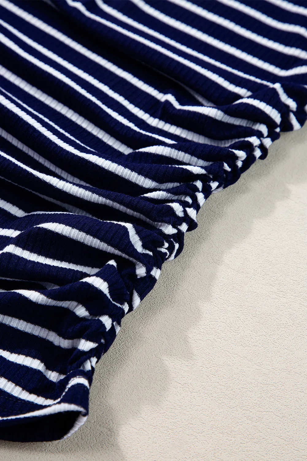 Blue Stripe Contrast Round Neck Sleeveless Slim Top