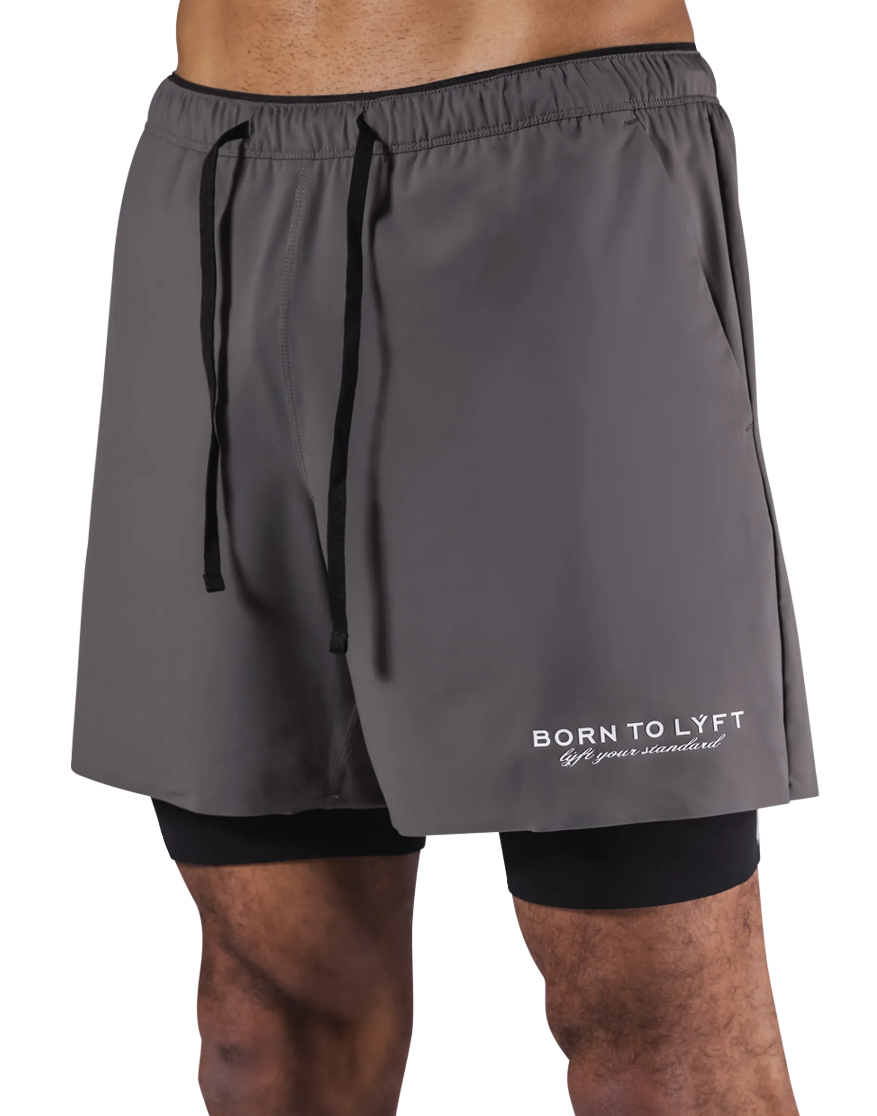 Born To LÝFT Stretch Layered Shorts - D.Grey