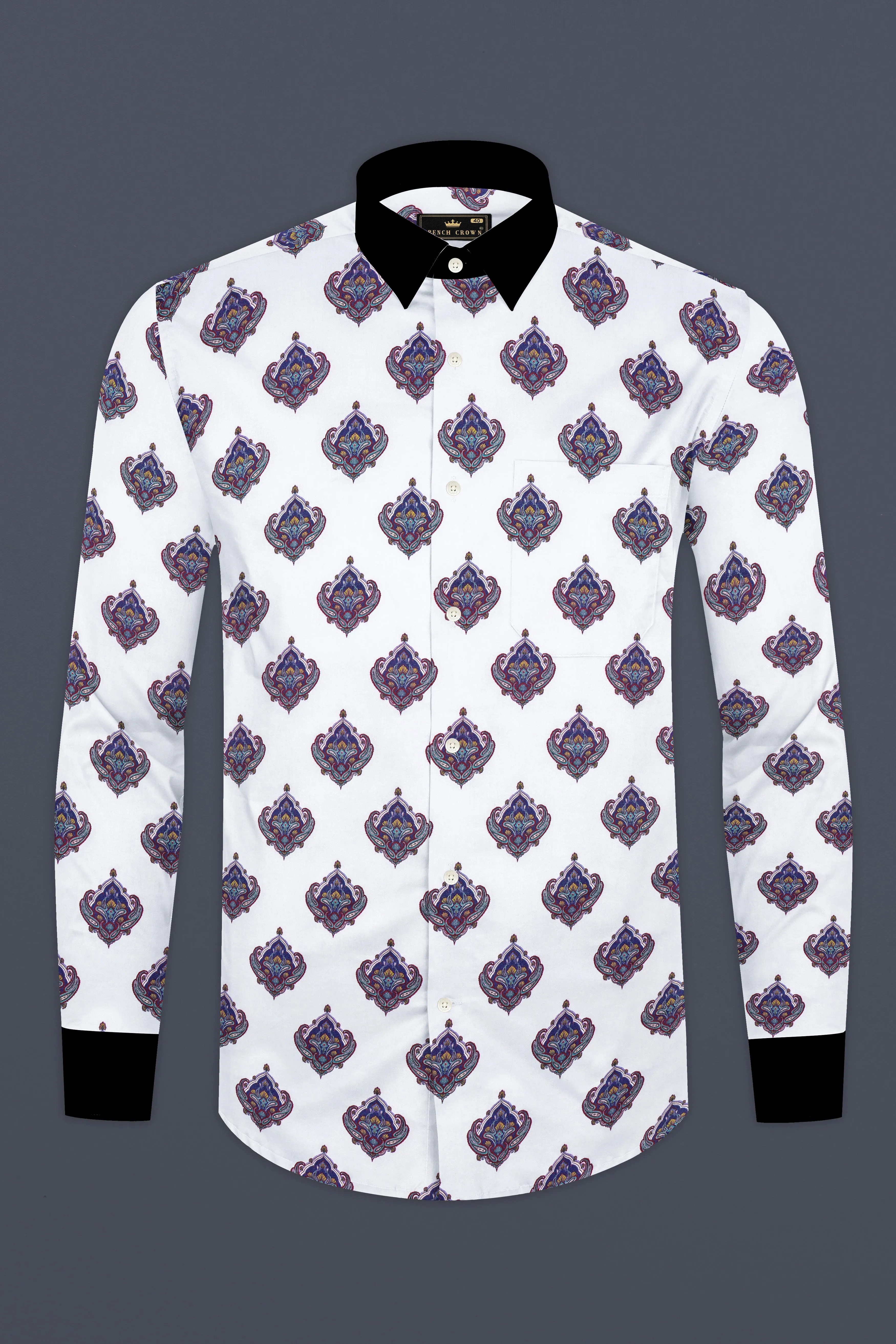 Bright White And Baltic Purple Printed Subtle Sheen Super Soft Premium Cotton Shirt