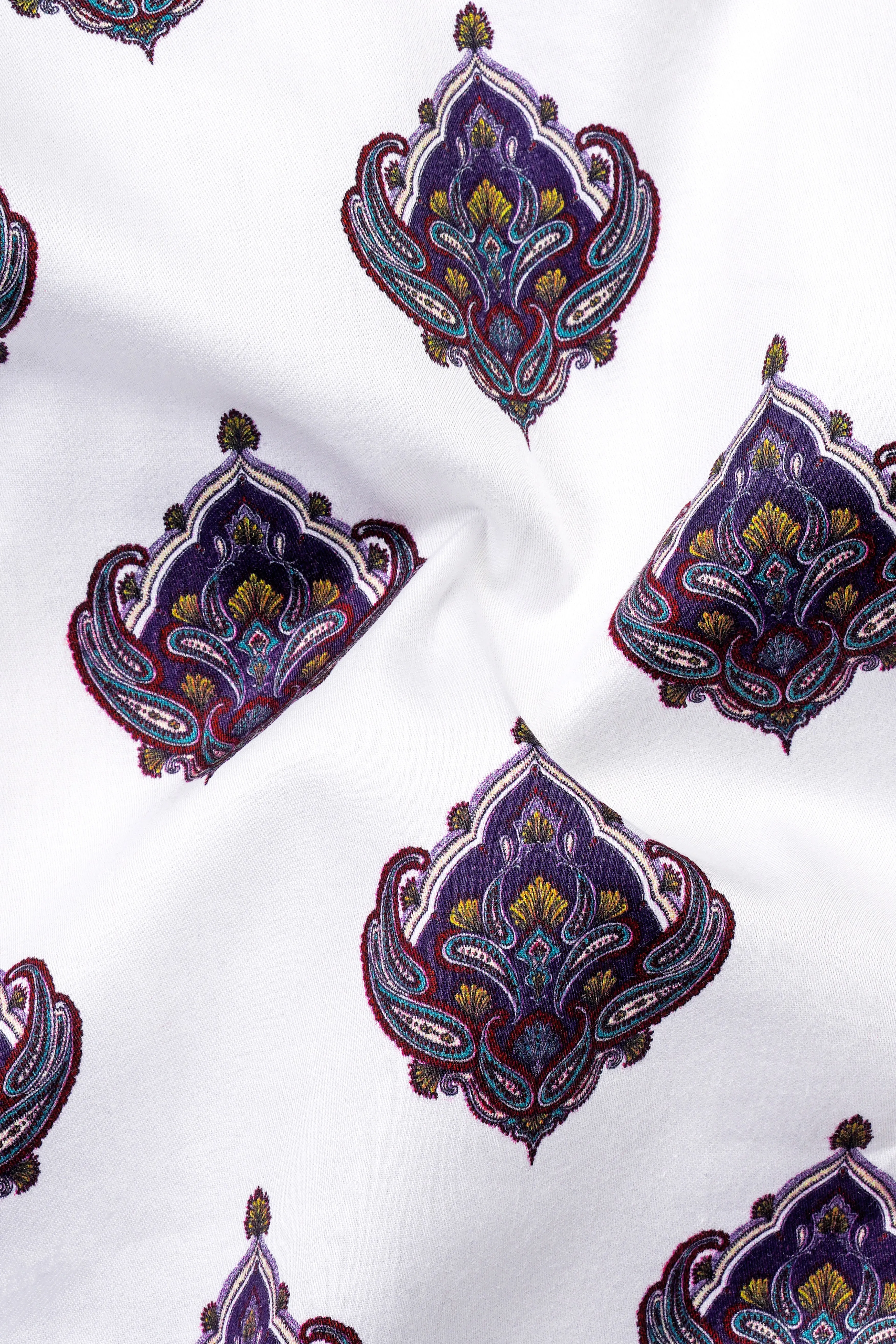 Bright White And Baltic Purple Printed Subtle Sheen Super Soft Premium Cotton Shirt