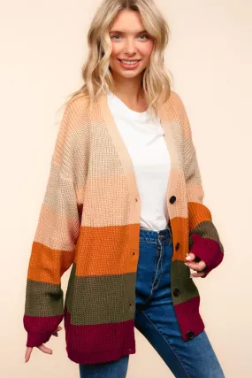 BUTTON DOWN MULTI COLOR STRIPE CARDIGAN