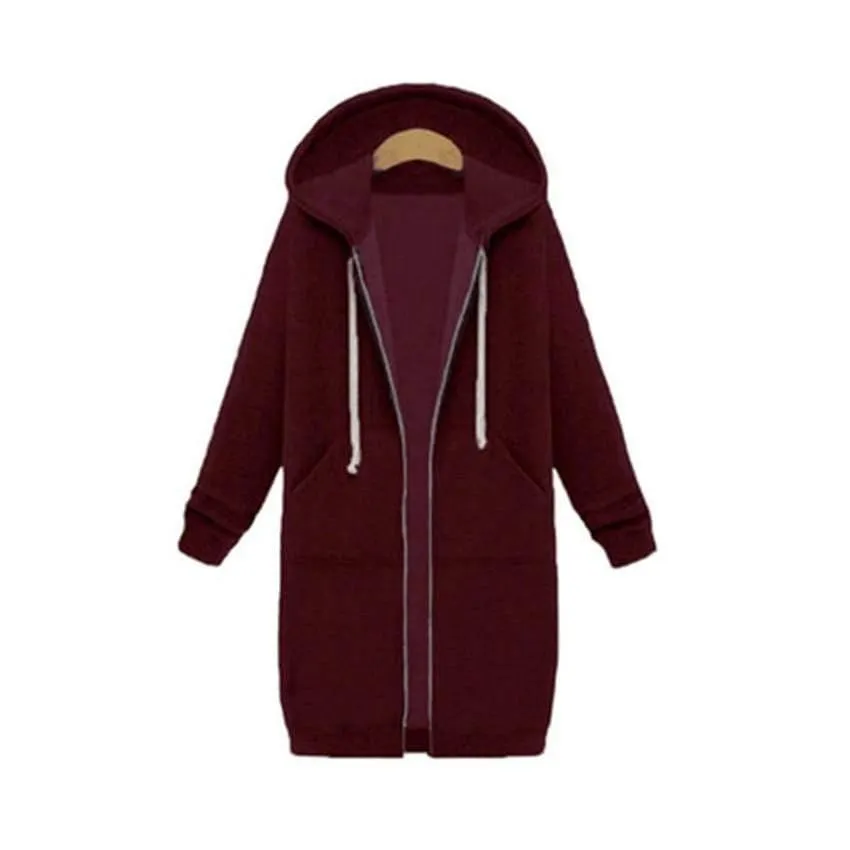 Casual Long Zippered Hooded Jacket