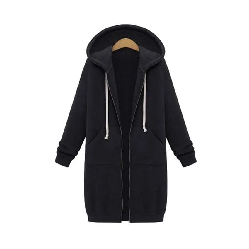 Casual Long Zippered Hooded Jacket