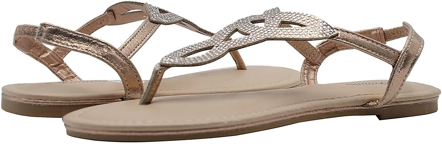 Chatties Women’s Shimmer Rhinestone Thong Sandal with Elastic Back Strap - Open Toe Summer Shoe