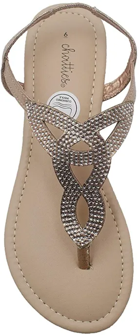 Chatties Women’s Shimmer Rhinestone Thong Sandal with Elastic Back Strap - Open Toe Summer Shoe