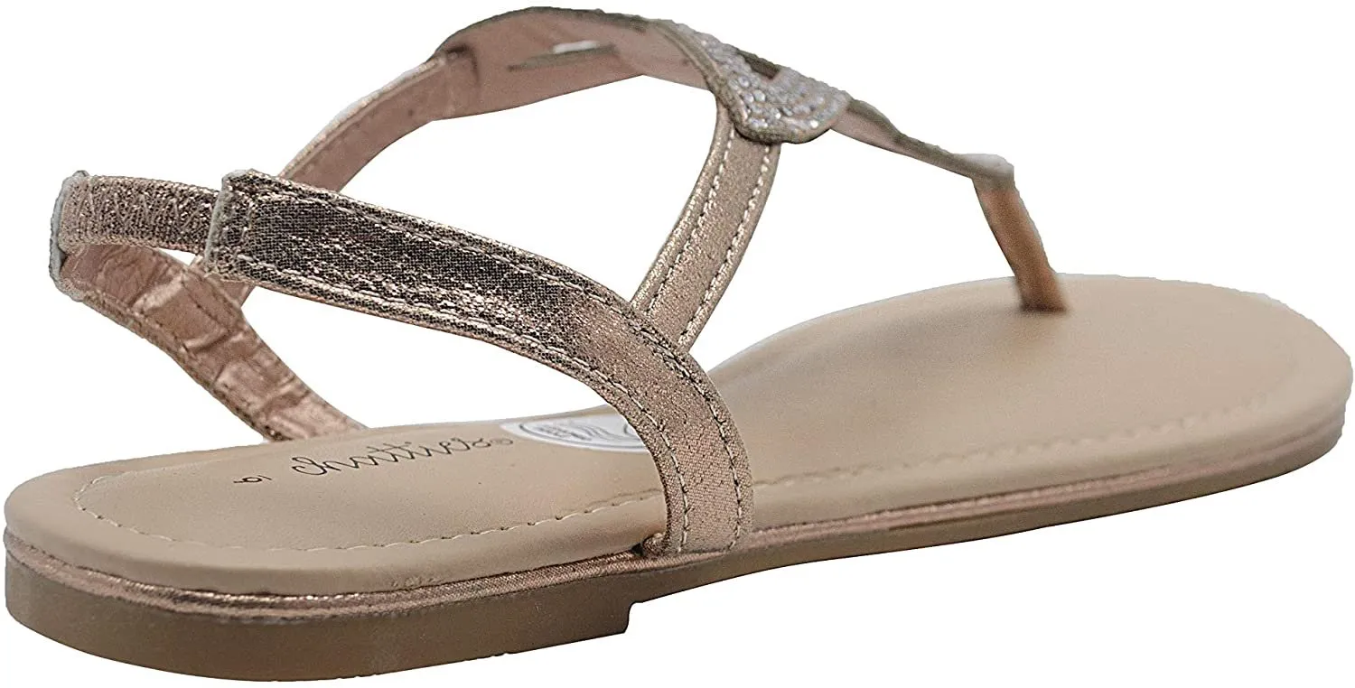 Chatties Women’s Shimmer Rhinestone Thong Sandal with Elastic Back Strap - Open Toe Summer Shoe