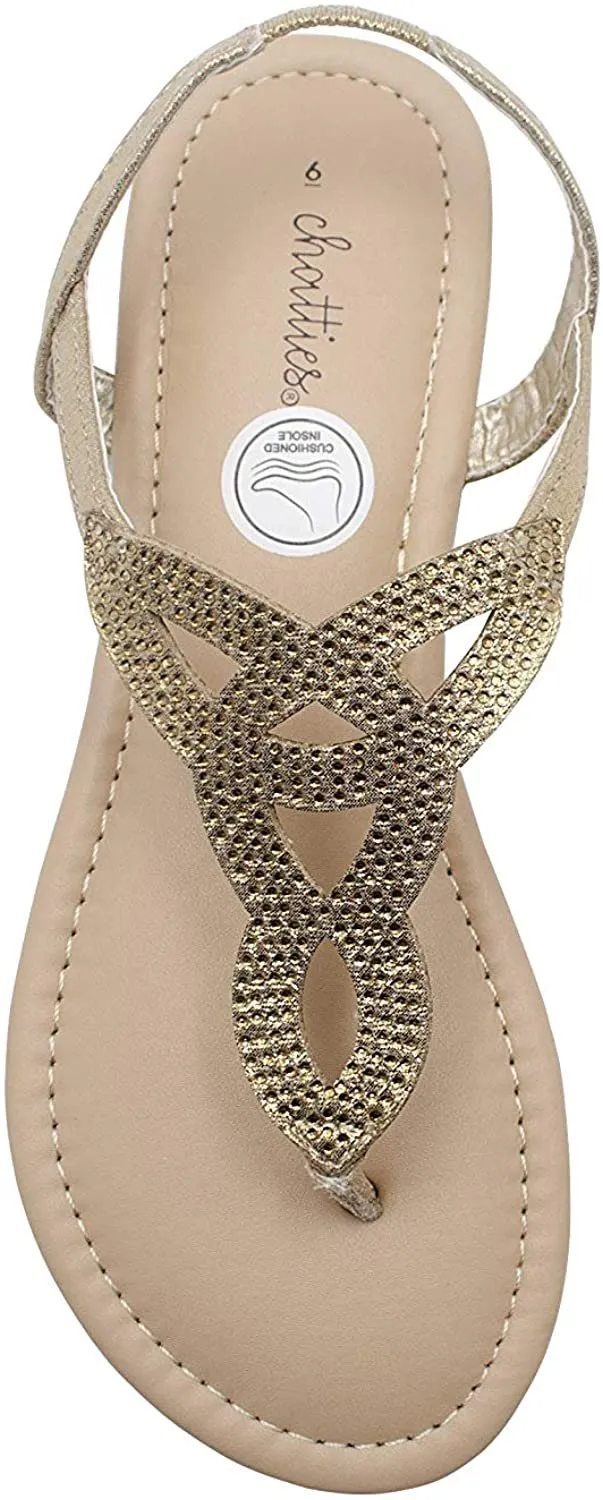 Chatties Women’s Shimmer Rhinestone Thong Sandal with Elastic Back Strap - Open Toe Summer Shoe