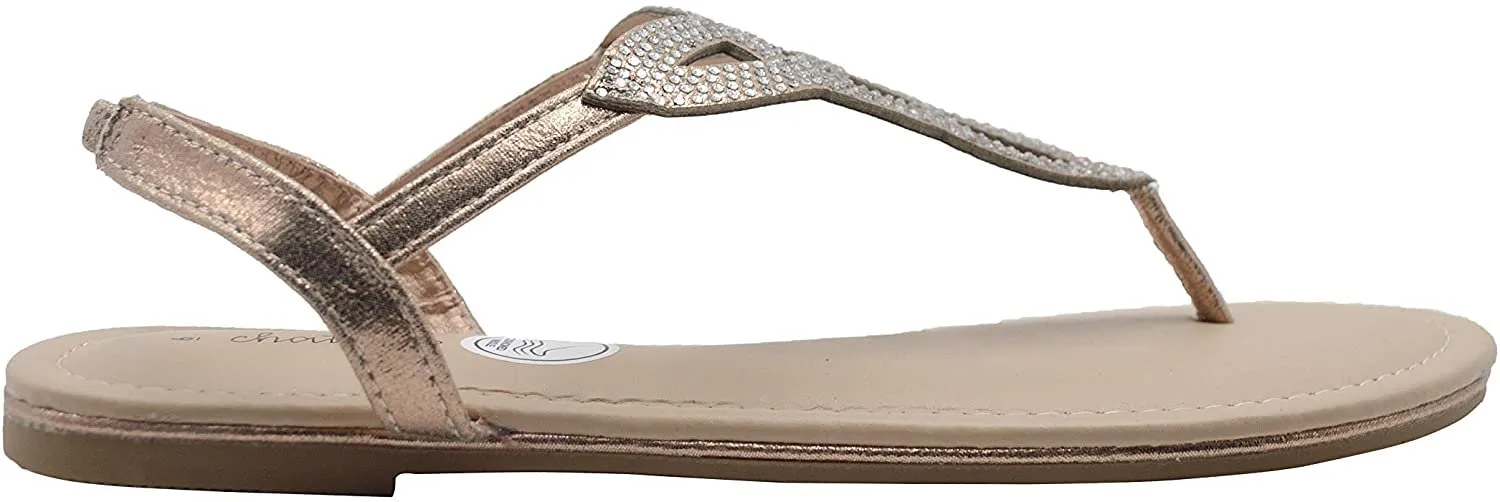 Chatties Women’s Shimmer Rhinestone Thong Sandal with Elastic Back Strap - Open Toe Summer Shoe