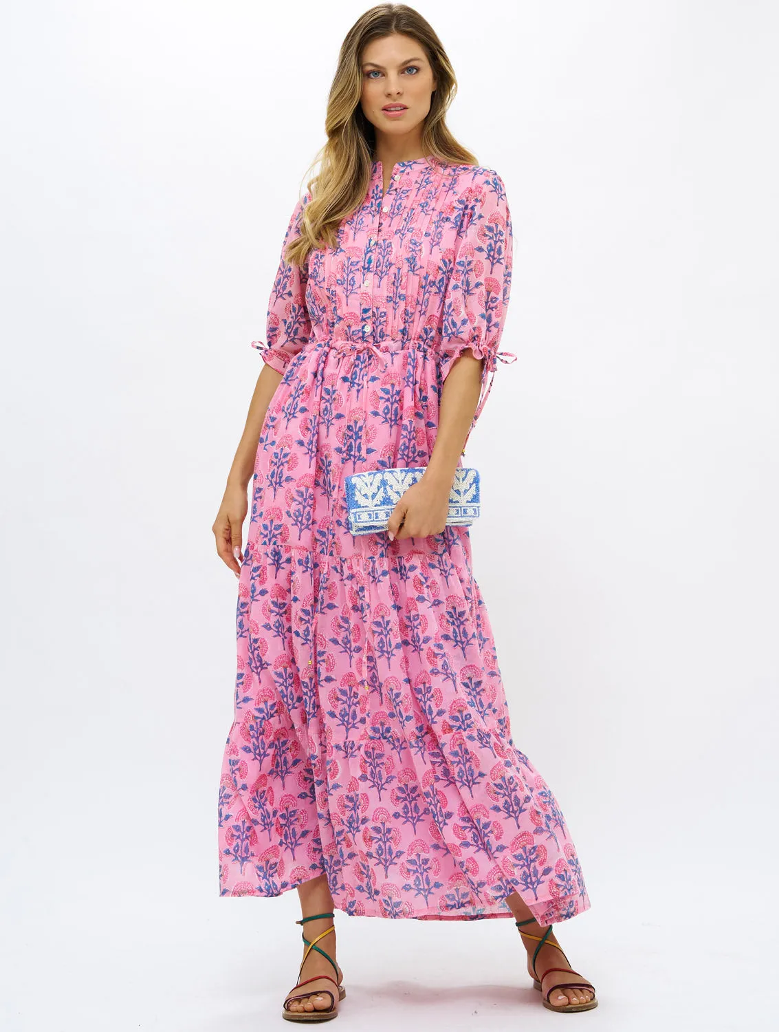 Cinched Pintuck Maxi Dress - Sconset Pink