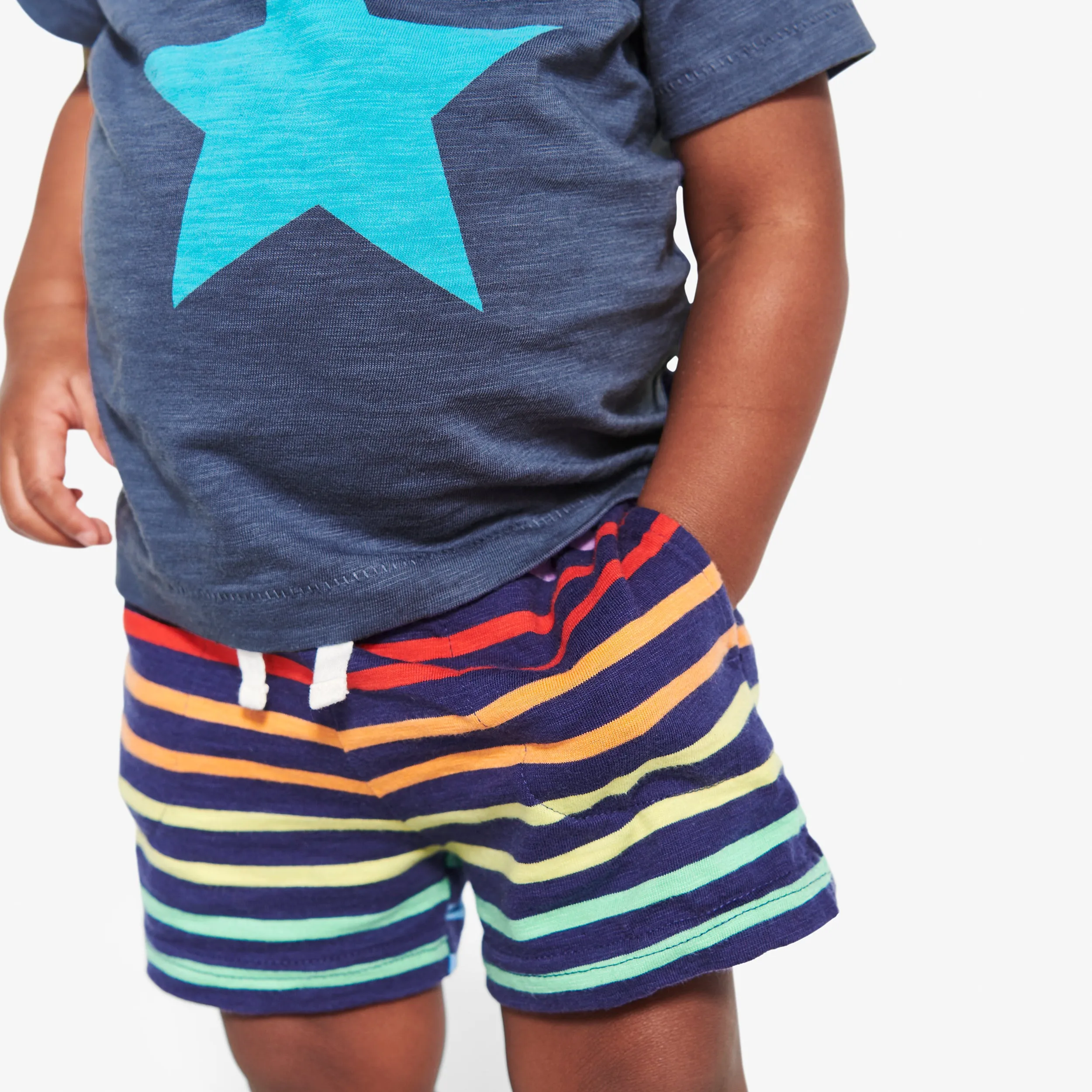 Clearance baby play short in rainbow stripe