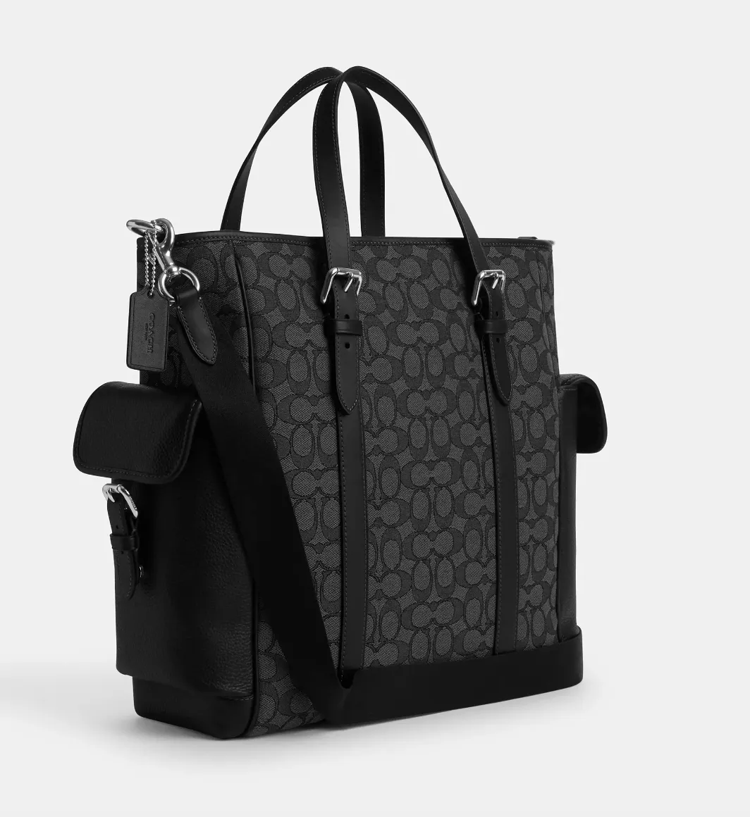 Coach Men Sprint Tote In Signature Jacquard Charcoal Black