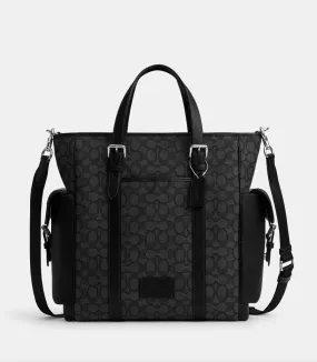 Coach Men Sprint Tote In Signature Jacquard Charcoal Black