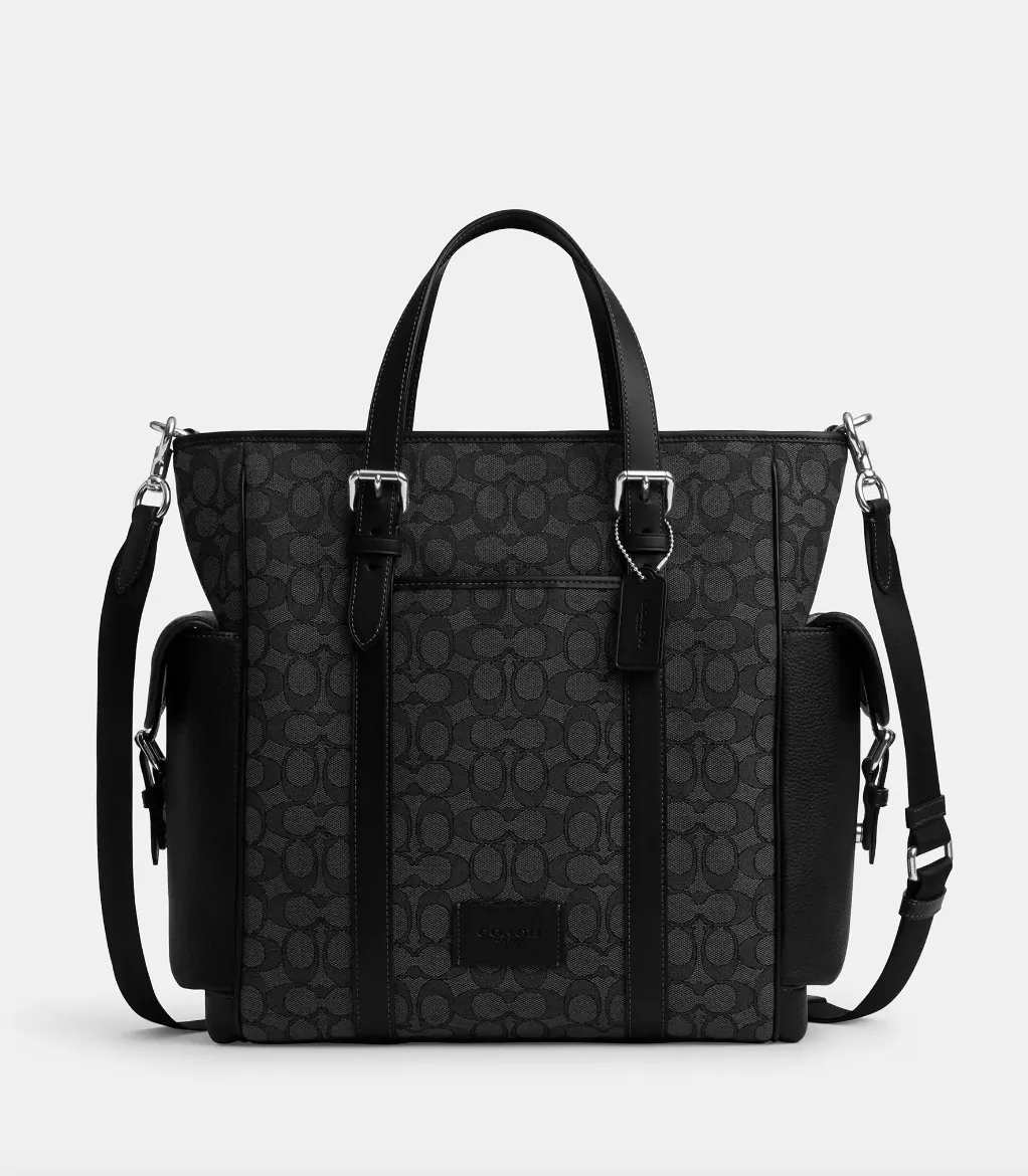 Coach Men Sprint Tote In Signature Jacquard Charcoal Black