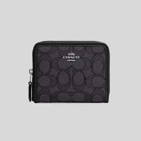 Coach Small Zip Around Wallet In Signature Jacquard Smoke Black CH389