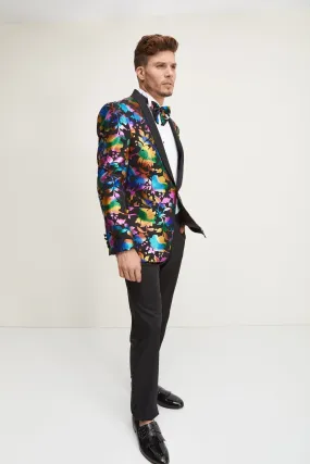 Contrast Shawl Lapel Tuxedo Jacket- Multi