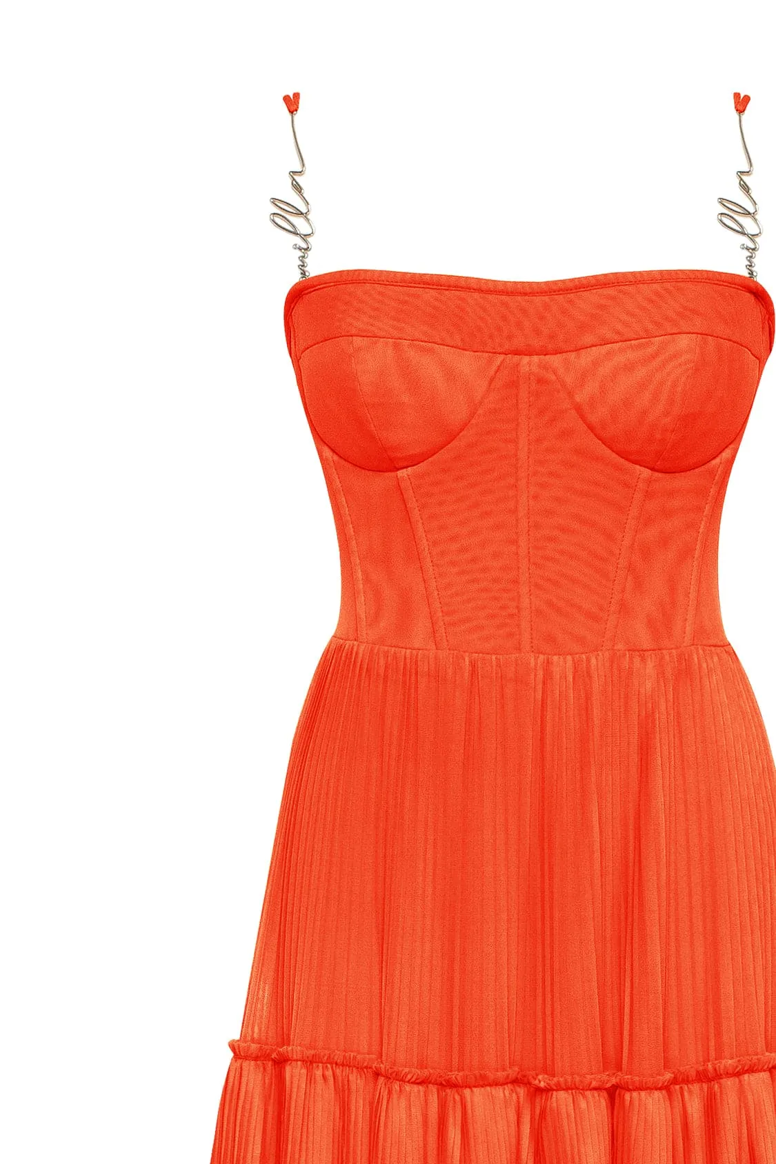 Coral spaghetti strap pleated maxi dress, Garden of Eden