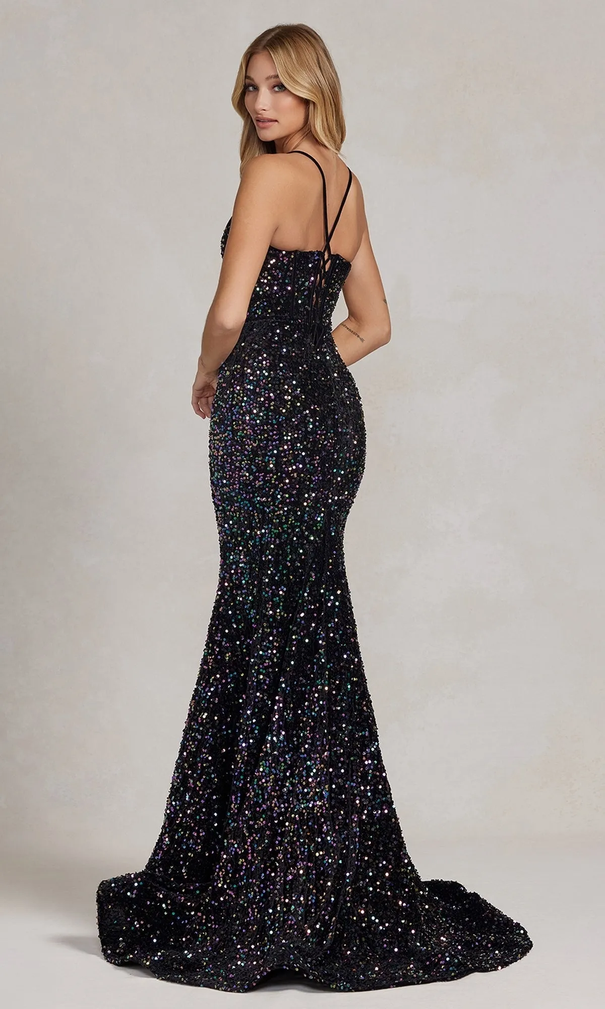 Corset-Back Long Sequin Prom Dress Under $200