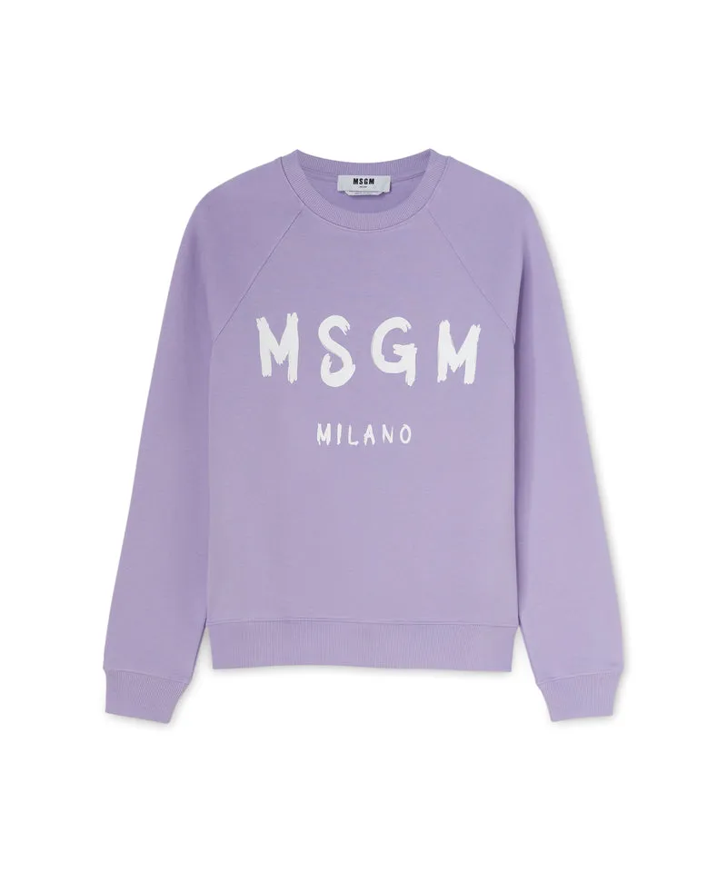 Cotton Crewneck t-shirt with new brushed MSGM logo Lilac