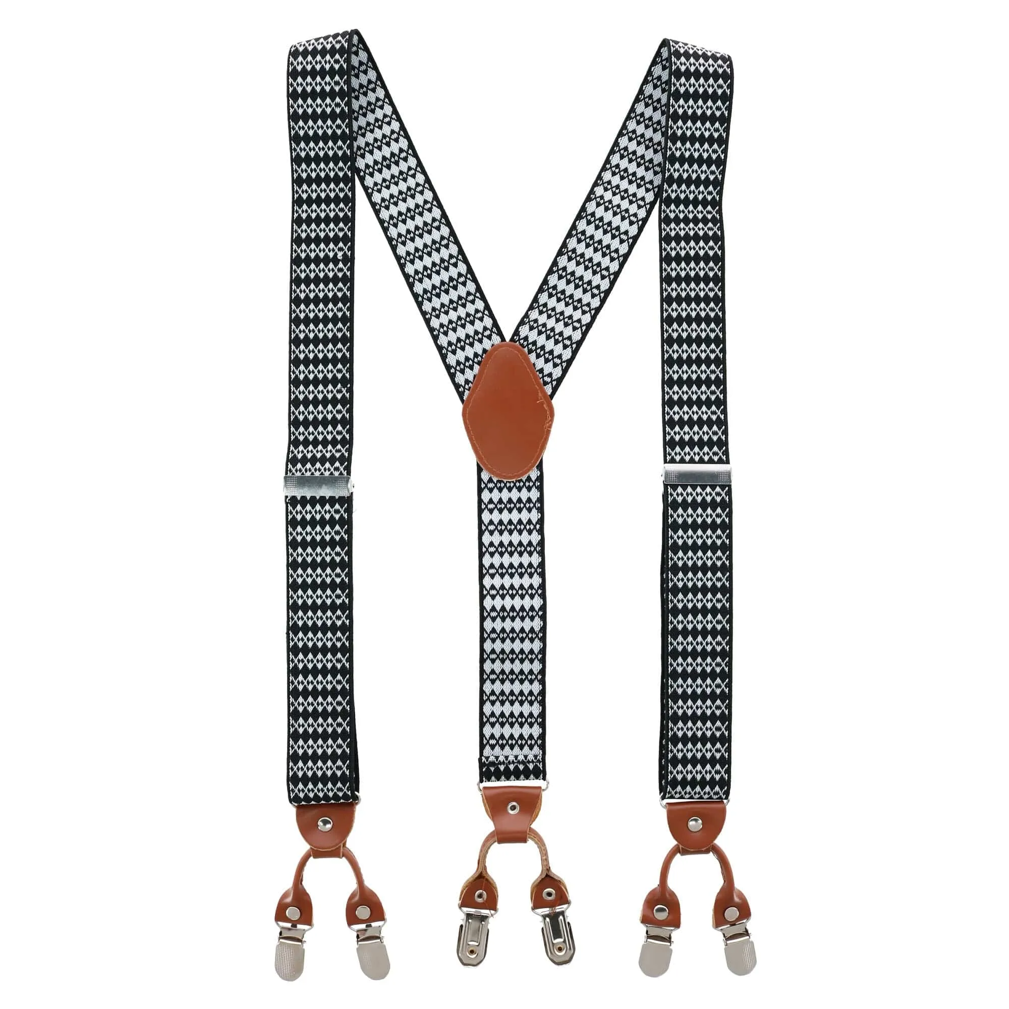 CTM® Men's 1.375 Inch Wide Aztec Print Y-Back Double Clip-End Suspenders